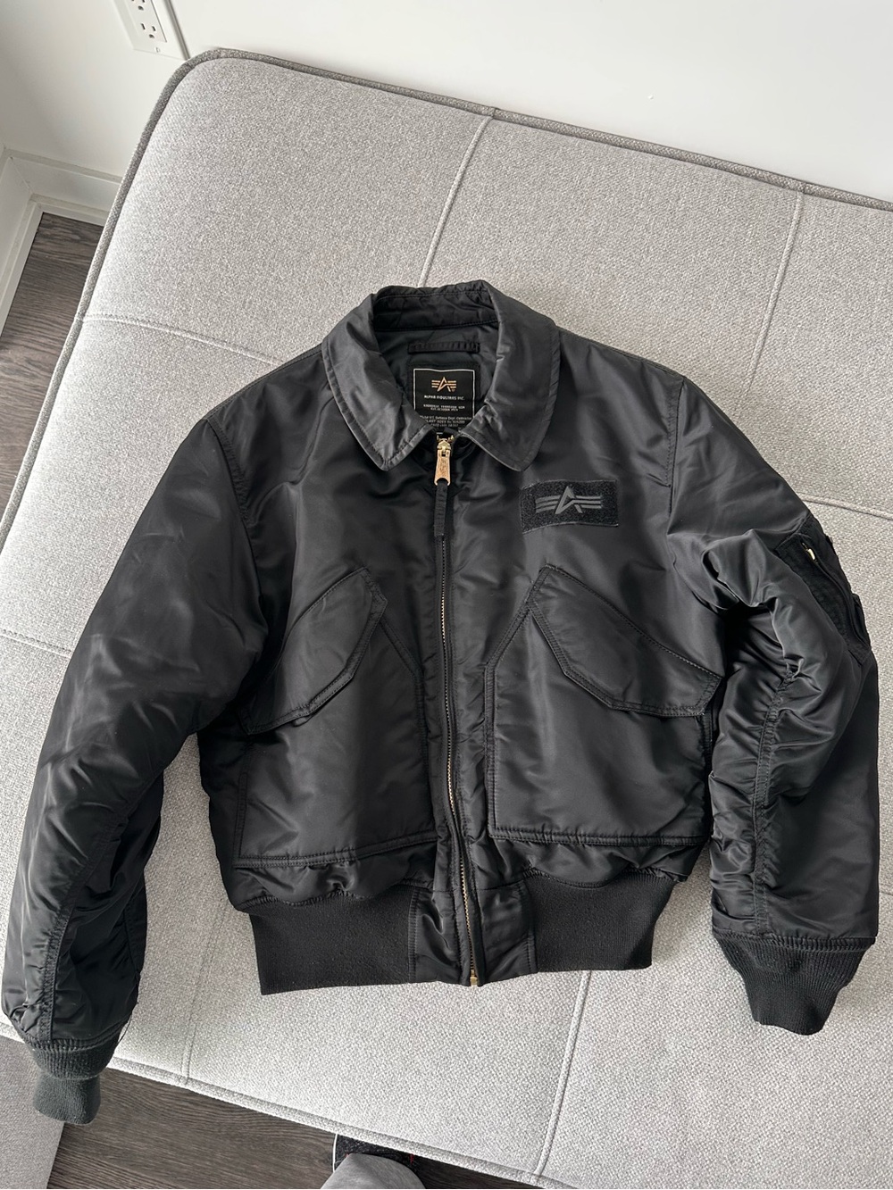 Alpha Industries Black Bomber Jacket with Flight Patch